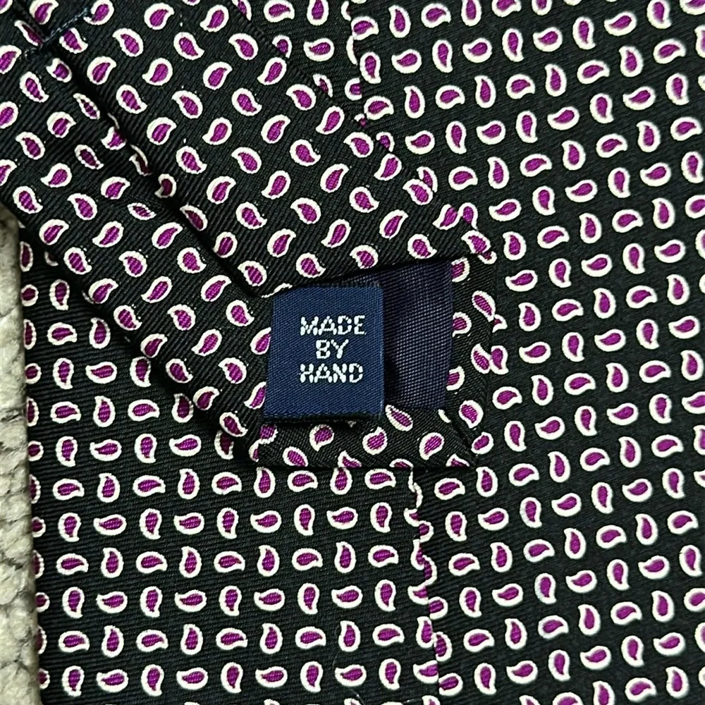 VTG POLO by RALPH LAUREN Men's Black Pink Silk Tie Petite Paisley Made In USA